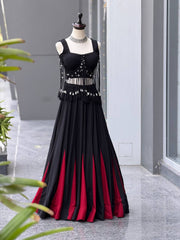 Modern Black Cotton Navratri Lehenga Choli with Designer Charm Blouse