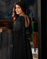Classic Black Georgette Anarkali Suit Set with Real Mirror Work Dupatta