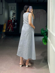Rooprangi Women's Khadi Cotton A-Line Midi Dress with Wooden Button Detailing