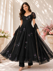 Rooprangi Women's Handpainted Georgette Anarkali Suit Set with Dupatta