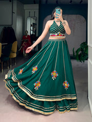 Pure Rayon Navratri Lehenga Choli Set with Gamthi Work, Mirror & Shell Detailing
