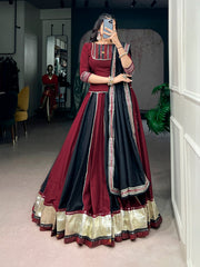 Ready to Wear Chinon Navratri Lehenga Choli Set with Mirror Lace & Designer Dupatta