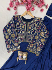Chinon Silk Ready-to-Wear Lehenga Saree Set with Embroidered Jacket | Designer Festive Ethnic Wear for Women
