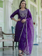 Roman Silk Embroidered Kurta Pant Set with Organza Dupatta | Designer Ethnic Suit Set for Women