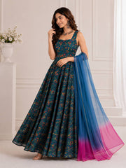 RoopRangi Designer Jimmy Organza Silk Anarkali Gown with Printed Organza Dupatta