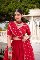 Premium Pure Chanderi Bandhej Print Lehenga Choli with Dupatta – Festive Designer Collection