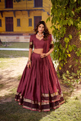 Designer Chettinad Cotton Lehenga Choli Set with Zari Weaving | 4 Meter Flared Traditional Festive Lehenga for Women