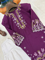 Parple Rayon Cotton Embroidered Kurti Set | Premium 2-Piece Designer Kurti Pant Set for Women