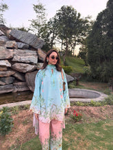 Sky Blue Premium Maslin Cotton Kurti Pant Set with Dupatta | Designer Digital Print Ethnic Suit for Women