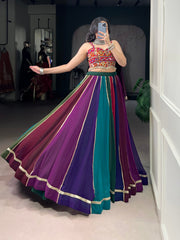 Multicolor Pure Cotton Navratri Lehenga Choli with Mirror Work & Kutchi Lace