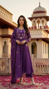 Royal Chanderi Silk Embroidered Suit Set with Organza Dupatta