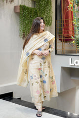 Premium Chanderi Cotton Embroidered Suit Set