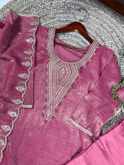 Rooprangi Women's Silver Glossy Embroidered Kurta Pant Set with Dupatta