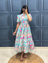 Premium Muslin Cotton 3-Layer Printed Dress