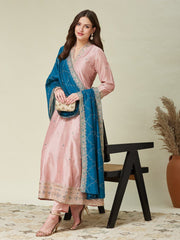 Premium Vichitra Silk Embroidered Anarkali Suit Set with Designer Dupatta | Festive Ethnic Wear for Women