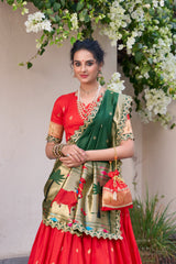 Designer Jacquard Silk Paithani Lehenga Choli Set with Zari Weaving, Sequins Embroidery & Scallop Lace Dupatta | Premium Festive Wedding Lehenga for Women