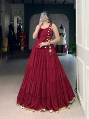 Classic Black Marble Navratri Lehenga Choli Set with Sheer Tunic & Cowrie Bell Detailing