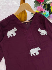 Heavy Rayon Embroidered Kurta Pant Set with Elephant Motif | Designer Casual Ethnic Wear for Women