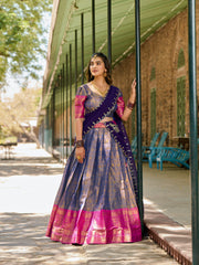 Purple Kanjivaram Lehenga Choli Set with Zari Weaving & Sequins Embroidered Dupatta | Designer Wedding & Festive Lehenga for Women