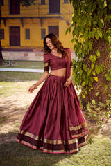 Designer Chettinad Cotton Lehenga Choli Set with Zari Weaving | 4 Meter Flared Traditional Festive Lehenga for Women