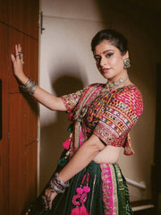 Rooprangi Women's Premium Muslin Cotton Printed Lehenga Choli Set with Mirror Work & Gota Patti Dupatta | Festive & Navratri Collection