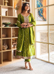 Premium Vichitra Silk Embroidered Suit Set with Embroidered Vichitra Silk Dupatta | Designer Ethnic Wear for Women