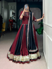 Ready to Wear Chinon Navratri Lehenga Choli Set with Mirror Lace & Designer Dupatta
