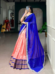 Kanchipuram Silk Lehenga Choli with Embroidered Georgette Dupatta | Zari Weaving Designer Lehenga Set for Women