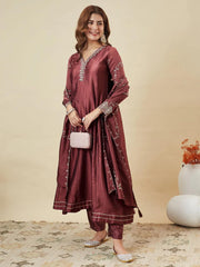 Premium Vichhitra Silk Embroidered Anarkali Suit Set with Embroidered Vichhitra Silk Dupatta | Designer Ethnic Wear for Women
