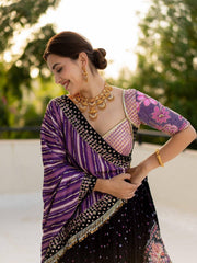 Black Malai Silk Navratri Lehenga Choli with Mirror Work & Printed Dupatta | Designer Garba & Festive Wear Lehenga for Women