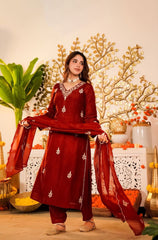 Premium Vichhitra Silk Embroidered Suit Set with Embroidered Vichhitra Silk Dupatta | Designer Ethnic Wear for Women