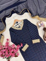 Navy Blue Georgette Printed Kurti Plazzo Set with Dupatta | Designer Festive Ethnic Wear for Women