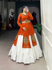 Orange & White Rayon Navratri Lehenga Choli with Gamthi Patch Work