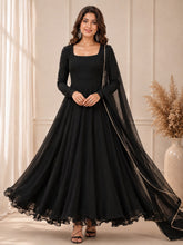 Solid Georgette Anarkali Gown Set with Lace Border Dupatta | Designer Party Wear & Festive Wear Gown for Women
