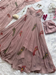 Blush Pink Handpainted Georgette Anarkali Gowns Suit Set with Dupatta