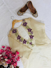 Organza Co-Ord Set with Embroidered Sheer Kurti, Blouse & Pant (3 Colors)