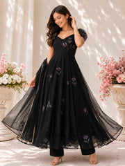 Rooprangi Women's Handpainted Georgette Anarkali Suit Set with Dupatta