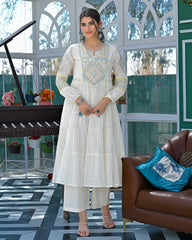 Rooprangi Women's Premium Flex Butti Cotton Embroidered Kurta Palazzo Set with Cota Checks Dupatta | Ivory White & Baby Pink