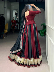 Ready to Wear Chinon Navratri Lehenga Choli Set with Mirror Lace & Designer Dupatta