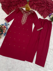 Premium Roman Silk Embroidered Suit Set with Chanderi Silk Dupatta | Designer Ethnic Wear for Women