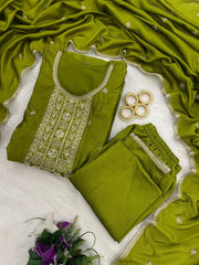 Premium Vichitra Silk Embroidered Suit Set with Embroidered Vichitra Silk Dupatta | Designer Ethnic Wear for Women