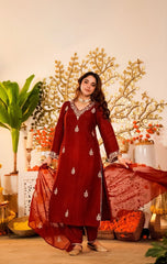Premium Vichhitra Silk Embroidered Suit Set with Embroidered Vichhitra Silk Dupatta | Designer Ethnic Wear for Women