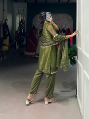 RoopRangi Women's Premium Gold Coin Embroidered Kurta Pant Set with Dupatta