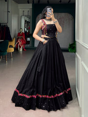Classic Black Pure Cotton Navratri Lehenga Choli with Mirror Work & Kutchi Lace