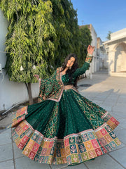 Rooprangi Women's Premium Heavy Muslin Cotton Printed Lehenga Choli Set with Mirror Work & Matching Dupatta | Festive & Navratri Wear