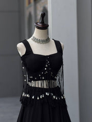 Modern Black Cotton Navratri Lehenga Choli with Designer Charm Blouse
