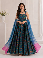 RoopRangi Designer Jimmy Organza Silk Anarkali Gown with Printed Organza Dupatta