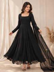 Solid Georgette Anarkali Gown Set with Lace Border Dupatta | Designer Party Wear & Festive Wear Gown for Women