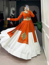 Orange & White Rayon Navratri Lehenga Choli with Gamthi Patch Work