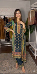 Premium Malai Satin Digital Print Kurti Pant Set with Georgette Dupatta | Designer Ethnic Suit for Women